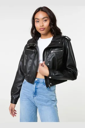 Pink Vanilla Pocket Detail PU Cropped Bomber Jacket - L