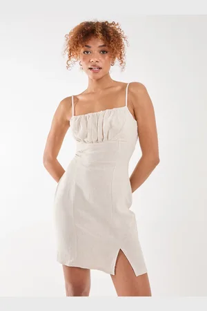 Pink Vanilla Linen Ruched Strappy Mini Dress - 6