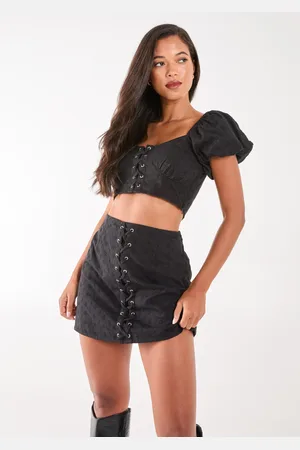 Pink Vanilla Lace Up Corset Puff Sleeve Crop Top - 6