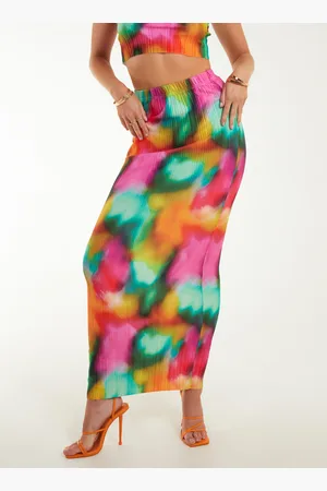 Pink Vanilla Plisse Graphic Print Maxi Skirt - S