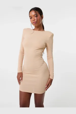 Pink Vanilla Scoop Neck Long Sleeve Shoulder Pad Dress - 10