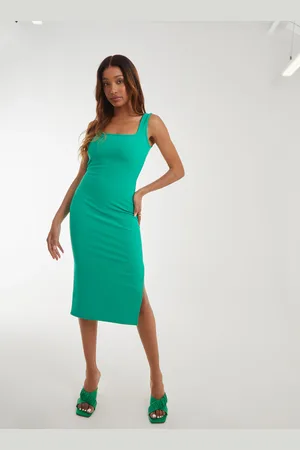 Pink Vanilla Bandage Square Neck Split Hem Midi Dress - 12