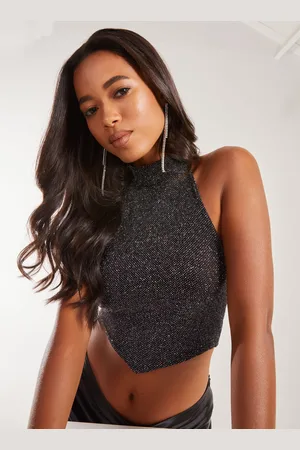 Pink Vanilla High Neck Low Back Glitter Top - L