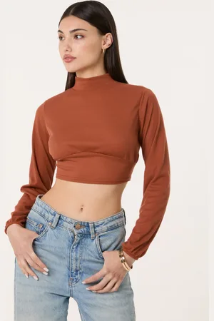 Pink Vanilla High Neck Open Back Tie Crop Top - L