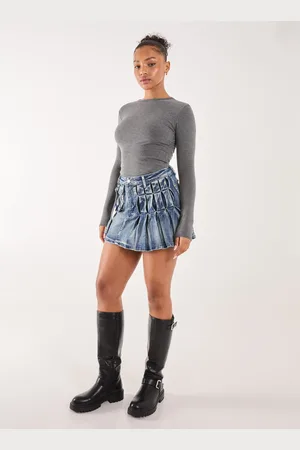 Pink Vanilla Cargo Pocket Pleated Denim Mini Skirt - L
