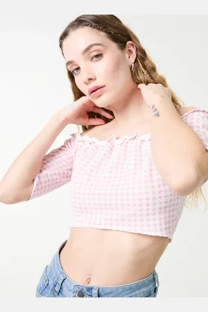 Pink Vanilla Frill Detail Gingham Bardot Top - S