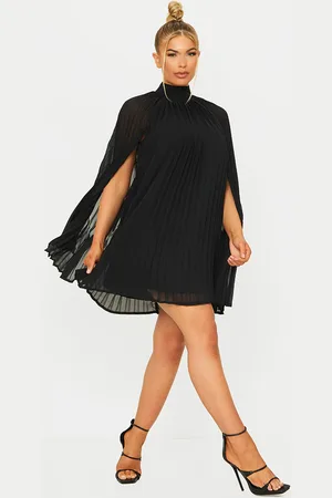PRETTYLITTLETHING Pleated Cape High Neck Shift Dress