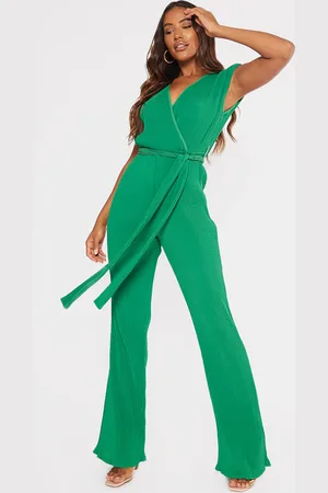 PRETTYLITTLETHING Pleated Shoulder Pad Flared Leg Jumpsuit