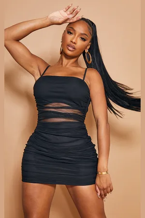 PRETTYLITTLETHING Shape Mesh Strappy Ruched Cut Out Dress
