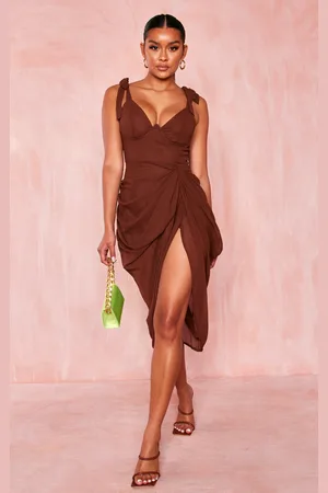 PRETTYLITTLETHING Underwire Detail Draped Midi Dress