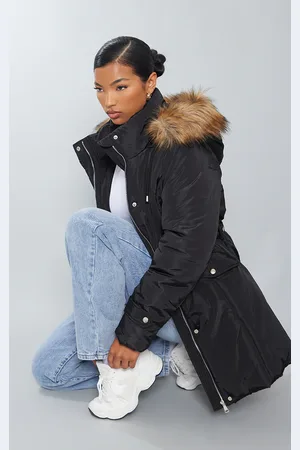 PRETTYLITTLETHING Faux Fur Hooded Elasticated Waist Longline Parka