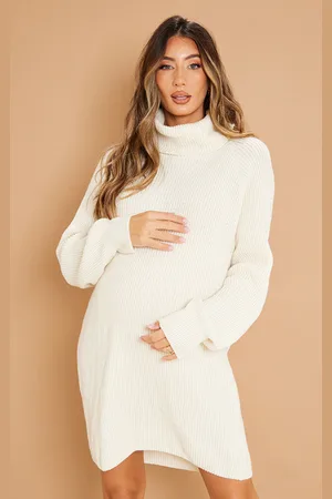 PRETTYLITTLETHING Maternity Cream High Neck Oversized Jumper Dress