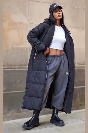 PRETTYLITTLETHING Text Front Maxi Puffer Coat
