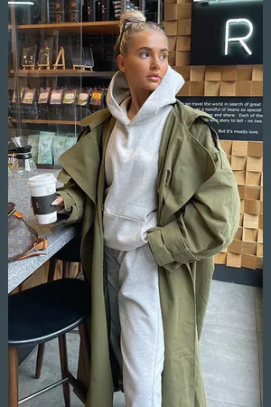 PRETTYLITTLETHING Khaki Hooded Oversized Woven Trench Coat