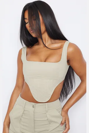 PRETTYLITTLETHING Stone Twill Dip Hem Structured Cargo Corset
