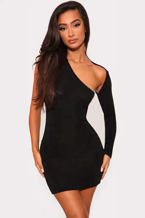 PRETTYLITTLETHING Petite Acetate Slinky One Shoulder Cut Out Bodycon Dress