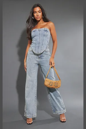 PRETTYLITTLETHING Waistband Detail Hem Straight Leg Jeans