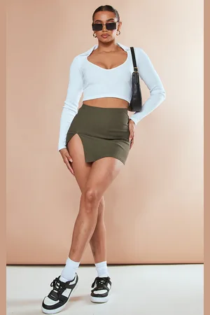 Cream Stretch Woven Tailored Micro Mini Skirt