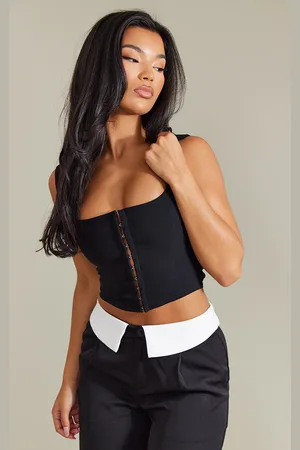 Cream Woven Hook And Eye Thick Strap Corset Top