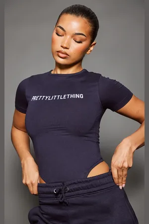PRETTYLITTLETHING Navy Logo Short Sleeved Bodysuit