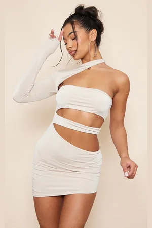 Stone Acetate Slinky Halter Cut Out Crop Top
