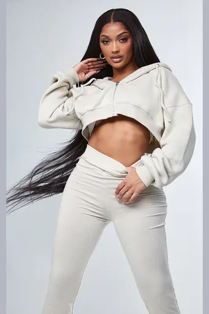 PRETTYLITTLETHING Shape Zip Front Long Sleeve Cropped Hoodie