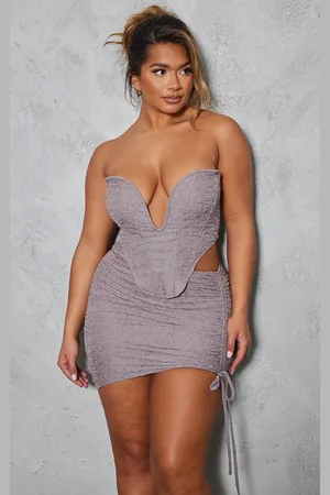 PRETTYLITTLETHING Shape Mauve Textured Plunge Corset