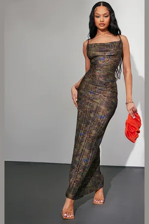 PRETTYLITTLETHING Multi Leopard Plisse Strappy Maxi Dress