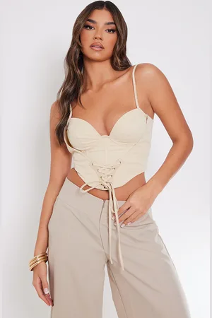 Charcoal Washed Pu Hook Eye Structured Corset