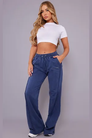 PRETTYLITTLETHING Navy Drenched Printed Washed Loopback Joggers
