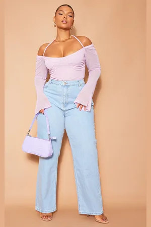 PRETTYLITTLETHING Plus Lilac Mesh Sleeve Halter Neck Bodysuit