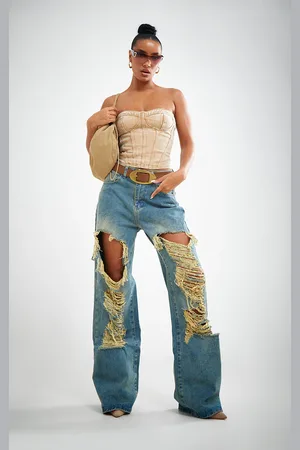PRETTYLITTLETHING Extreme Rip Front Straight Leg Jeans