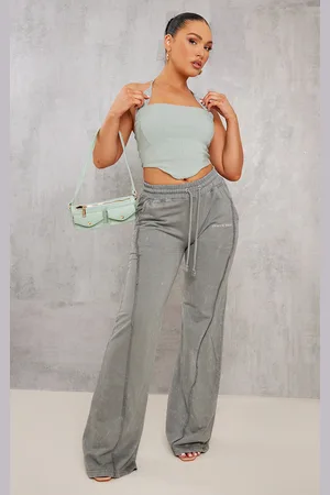 PRETTYLITTLETHING Khaki Drenched Printed Washed Loopback Joggers