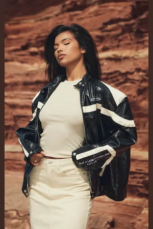 PRETTYLITTLETHING Distressed Faux Leather Racer Jacket