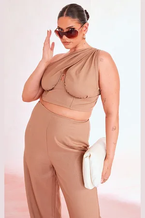 PRETTYLITTLETHING Plus Mocha One Shoulder Corset Top