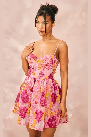 PRETTYLITTLETHING Floral Organza Jacquard Underwired Shift Dress