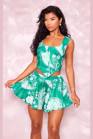 PRETTYLITTLETHING Print Linen Look Corset