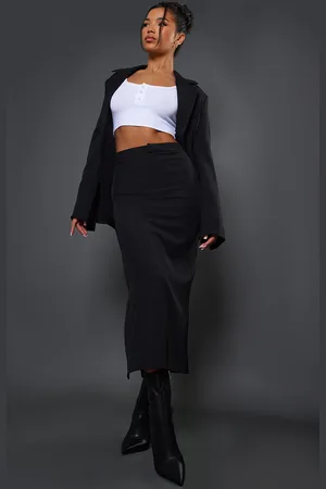 PRETTYLITTLETHING Woven High Waist Tailored Midi Skirt