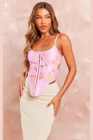 PRETTYLITTLETHING Printed Bandage Hook And Eye Dip Hem Corset