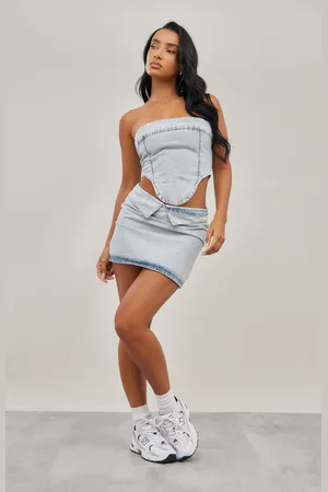 PRETTYLITTLETHING Foldover Waistband Denim Mini Skirt