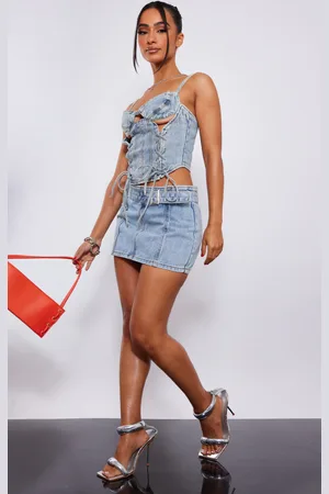 PRETTYLITTLETHING Petite Denim Buckle Detail Mini Skirt