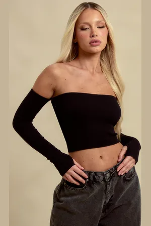 PRETTYLITTLETHING Structured Contour Rib Bardot Crop Top