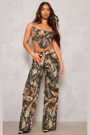 Khaki Abstract Camo Wide Leg Cargo Pants