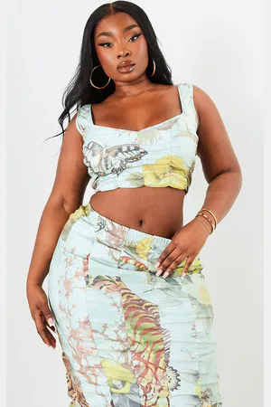PRETTYLITTLETHING Plus Printed Bengaline Corset Top