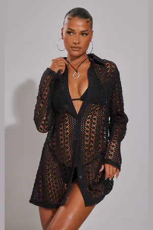 PRETTYLITTLETHING Crochet Oversized Beach Shirt