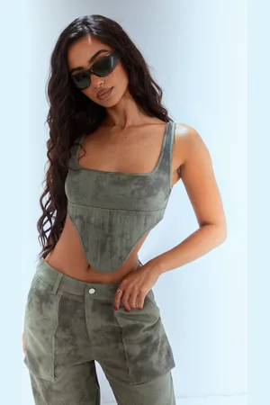 PRETTYLITTLETHING Petite Acid Wash Corset Top