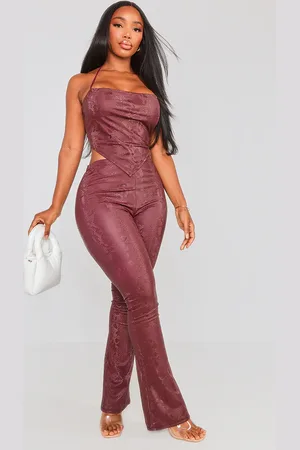 PRETTYLITTLETHING Shape Matte Faux Leather Snake Flare Trousers