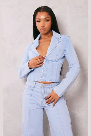 PRETTYLITTLETHING Corset Detail Cropped Denim Jacket