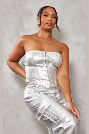 PRETTYLITTLETHING Plus Coated Denim Corset