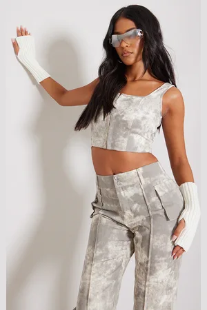 PRETTYLITTLETHING Tall Acid Wash Hook And Eye Corset Top